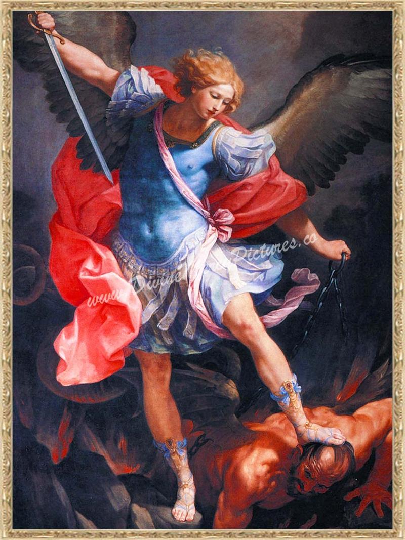 72" by 96" Antique Gold Framed Canvas St. Michael The Archangel